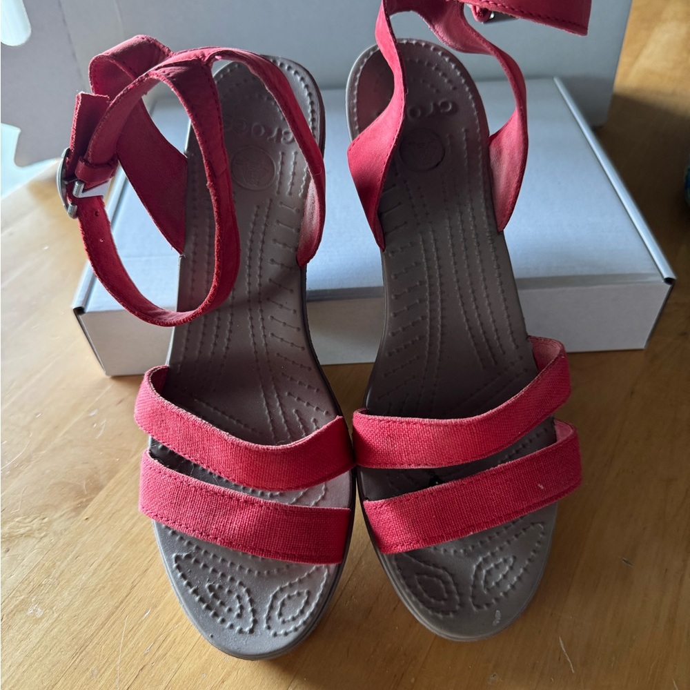 Crocs Women's “Leigh” Red Wedge Sandals
